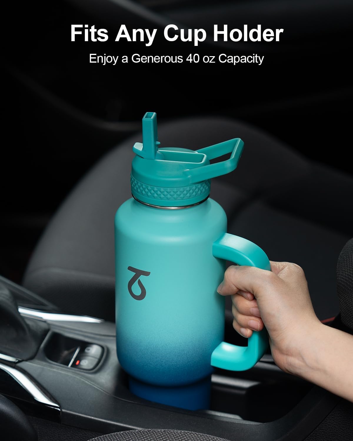 Trebo 40 oz Water Bottle Insulated Fit Car Cup Holder with Handle, Stainless Steel Retro Bottles Tumbler with Straw Lids, Vacuum Double Wall,Keep 24hrs Cold,Leakproof Reusable Travel Flask - Image 2