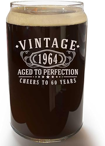 Taza de vidrio para beber café de 16 onzas grabadas vintage de 1964 Regalos de feliz cumpleaños 60 para mujeres y hombres, decoración de decoración