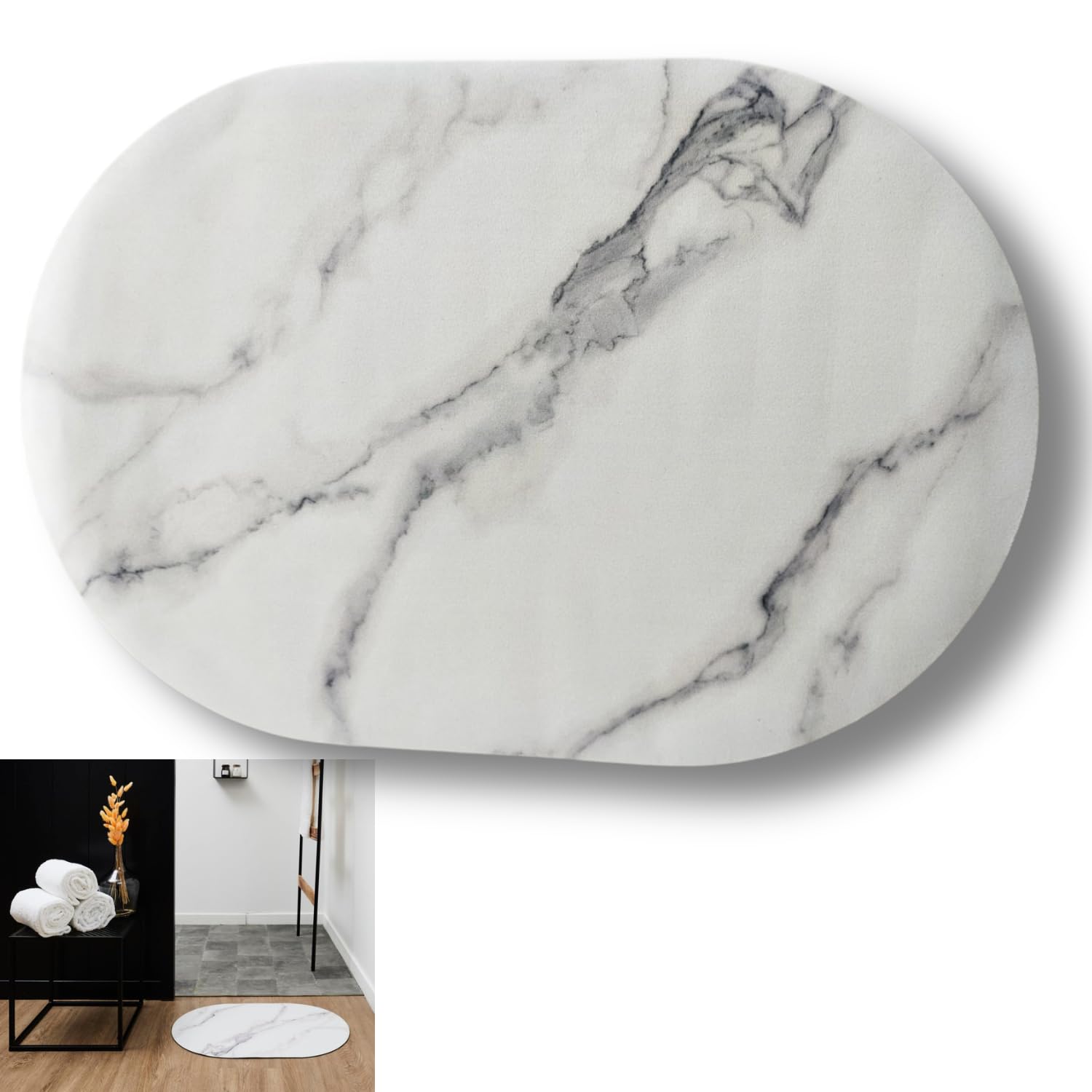 Alfombra Baño Super Absorbente de Espuma Viscoelástica, Alfombra De Baño Antideslizante Suave, Cómoda y Acogedora. Alfombra Baño Secado Rapido Para Cuarto De Baño, Ducha y Cocina (40x60) (Marmol)