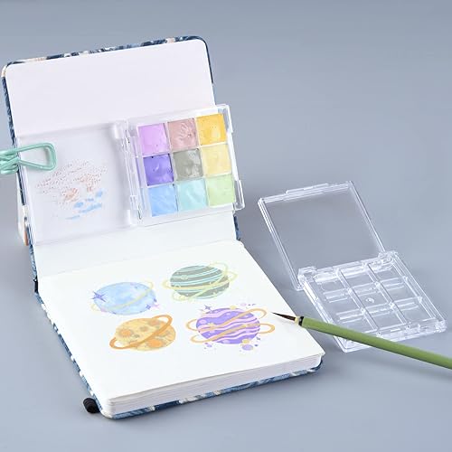 Miniatura 7 de 9 Wells - Caja de paleta de almacenamiento de pintura de plástico transparente, mini caja de paleta de pintura de viaje para pintura de acuarela,