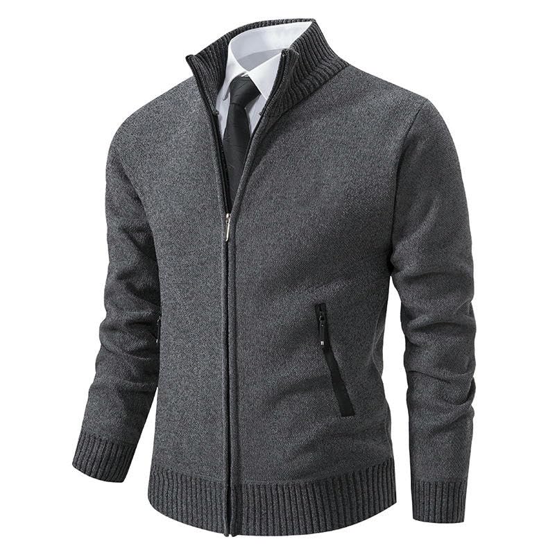 Men's Trendy Casual Slim Fit Thickened Warm Lapel Stand Collar Knit Sweater Cardigan2
