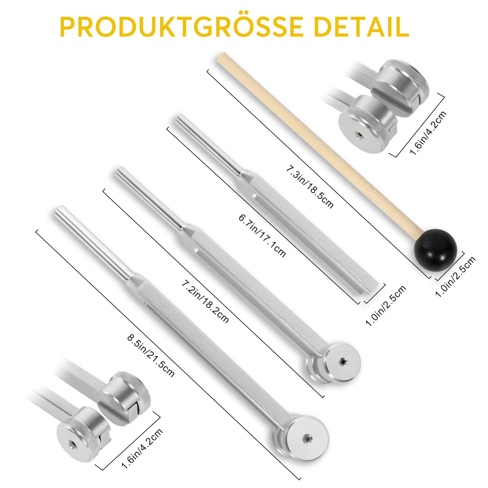 Stimmgabel Set für Heilung (128Hz, 256Hz, 512Hz), Stimmgabel Therapie/Frequency Heilung Pitchgabel/Klangtherapie/Yoga und Meditation und Entspannung Instrumente (Silber), Stress Relief Geschenk