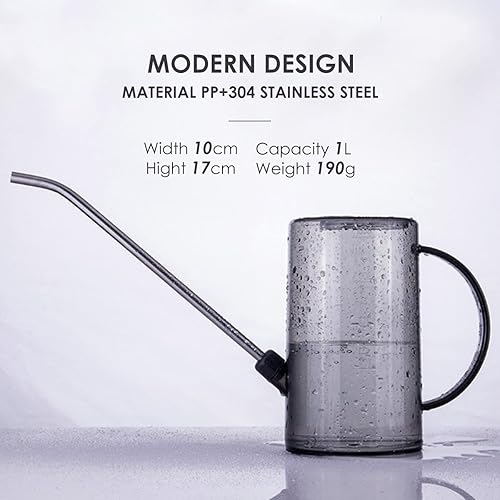 Miniatura 5 de Regadera para interiores, pequeñas latas de riego para plantas de casa, suculentas y flores, boquilla larga, 1 litro, con botella de espray para