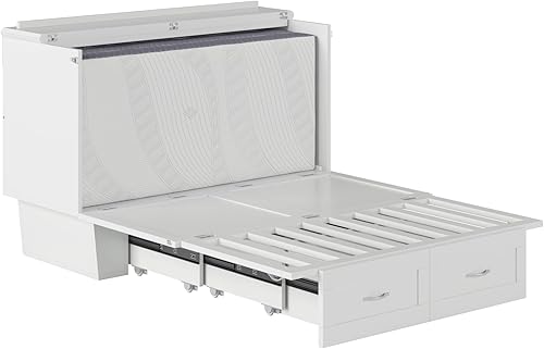 Miniatura 14 de AFI Monroe - Cómoda de cama Murphy de tamaño matrimonial con colchón, almacenamiento y cargador integrado, color blanco