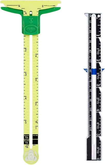 Gitua 2 Pcs Sewing Measuring Tool Set, 5-in-1Sliding Gauge Measuring Sewing Ruler and Metal Fabric Quilting Ruler for Sewing DIY Work Quilting Knitting Hemming Measuring Supplies