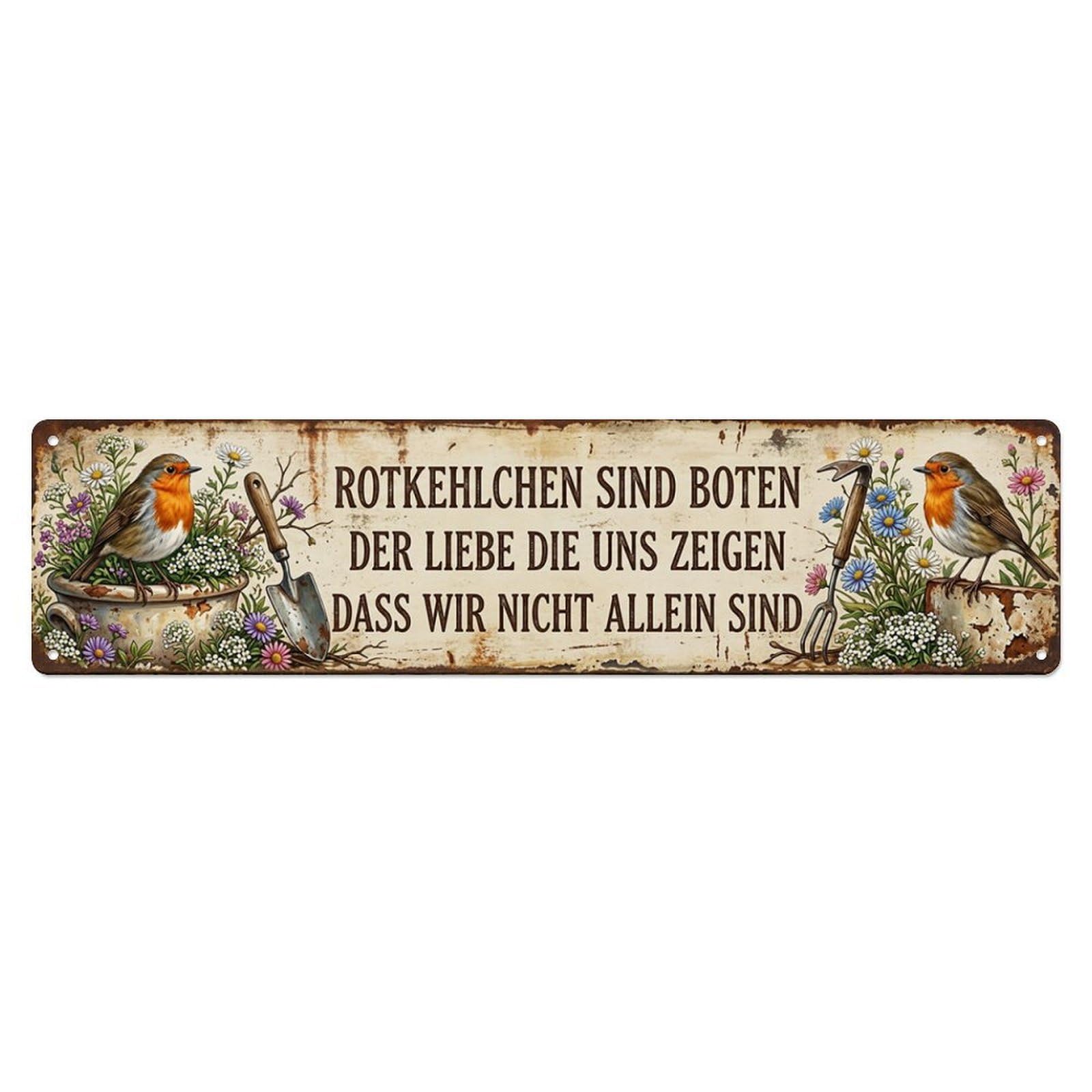 Robin Bird Garden Quote Bote Metal Tin Skinny Sign Plaque Wall Decor for Cafe, Club Bar, Office, Home Garden Metal Poster 4x16Inch