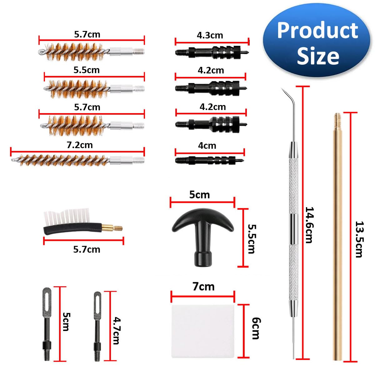 16 Pezzi Kit di Pulizia per Pistola Spazzole Kit di Pulizia Fucile Kit di Pulizia Armi Manutenzione e la Pulizia delle Armi .22Cal .357Cal .38Cal 9mm .40 .45Cal