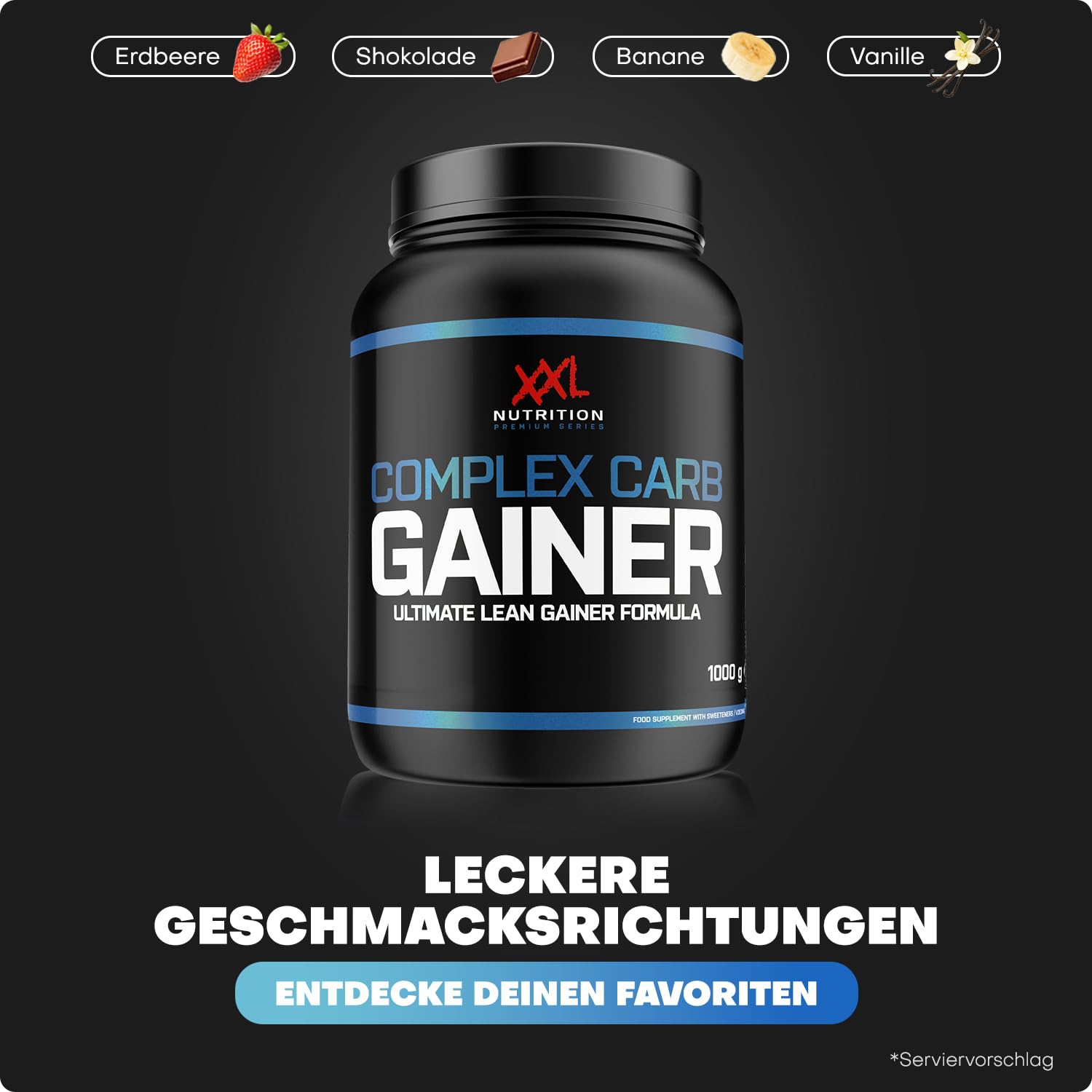 XXL Nutrition - Complex Carb Gainer - Mass Gainer - Weight Gainer - Komplexe Kohlenhydrate - Eiweiß - 2500 Gramm - Banane