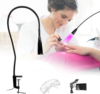 Lámpara UV para pestañas, 10 W, luz UV LED para fotoendurecimiento, 3 – 5 segundos, extensión de pestañas, tamaño ajustable con gafas protectoras y interruptor de pie, color negro