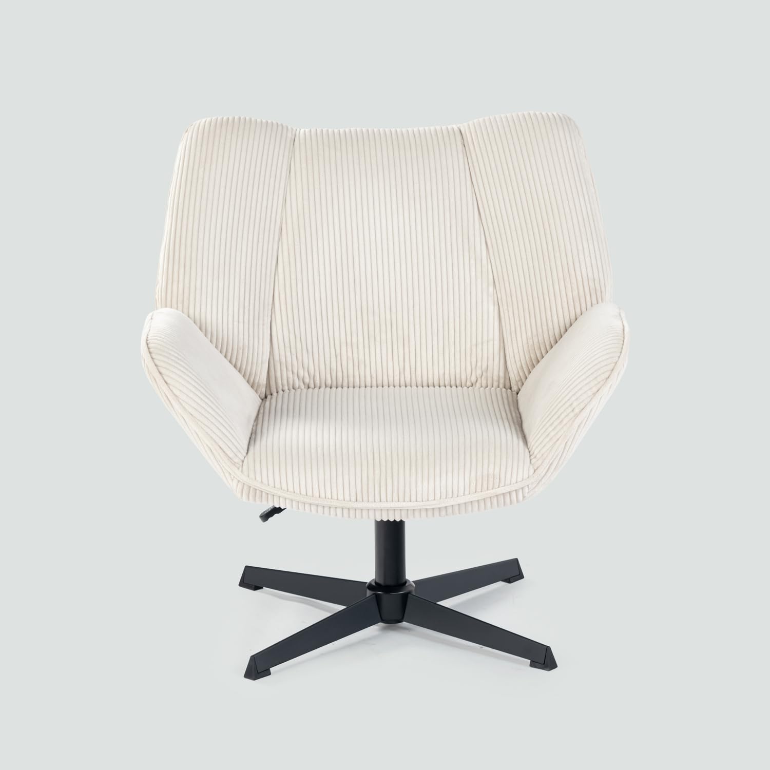 MEUBLE COSY Silla de Oficina Giratoria 360°, Altura Ajustable, Acolchada con Espuma en Tela de Pana, para Escritorio Estudio, sin Ruedas, Beige