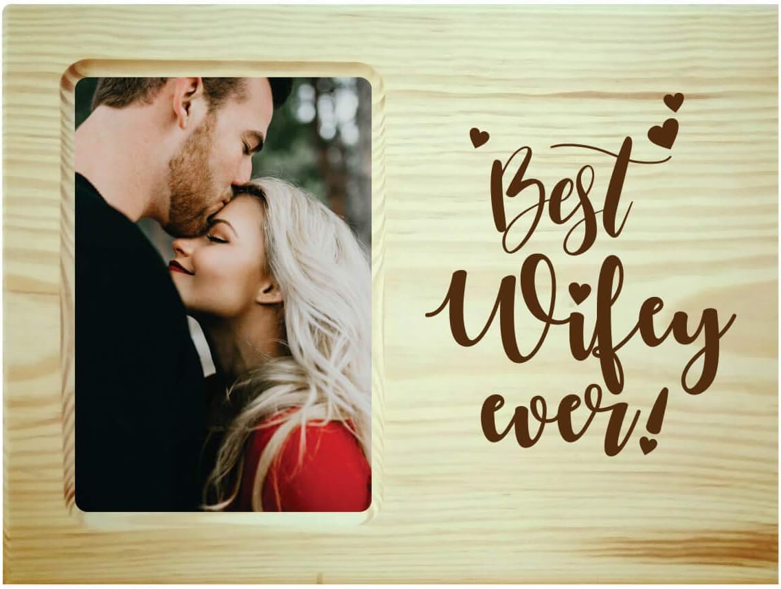 YaYa cafeValentine Gifts for Best Wifey Wife Ever Engraved Wooden Photo Frame for Table Wall Birthday Anniversary