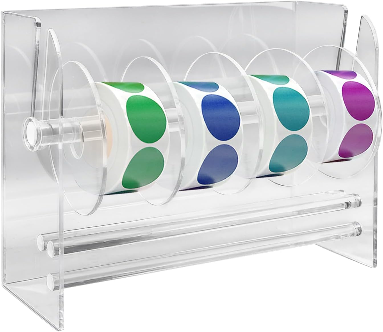 Adjustable Label Dispenser, Acrylic Sticker Roll Holder Dispenser Sticker Holder Label Stand for Holding Office and Home (Size:6 Disks)