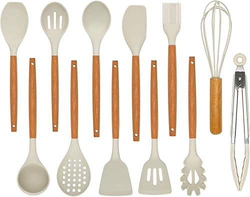 Juego de utensilios de cocina  Utensilios de cocina de silicona 12 piezas para cocinar, espátula, volteador, cuchara, cepillo, útiles ollas y