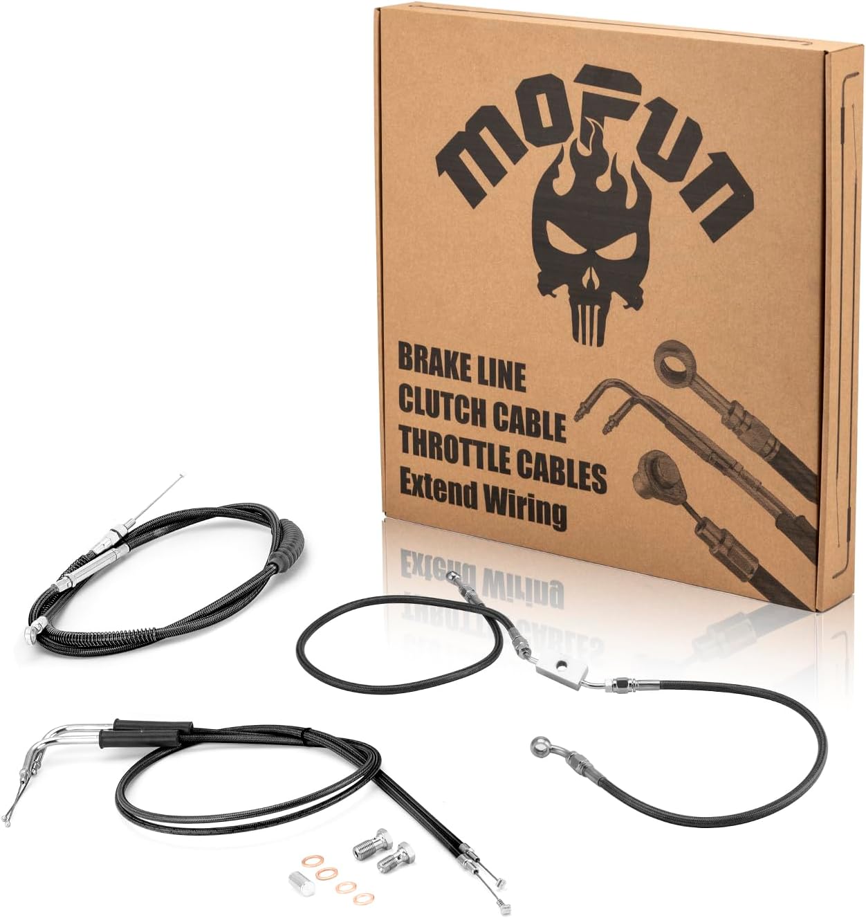 Mofun Throttle and Idle Cable Kit & Clutch Cable & ABS Upper Hydraulic Front Brake Line Compatible with Harley Sportster XL883N XL883L, XL1200 2012-2023, Fit 12"-14" Handlebar Black