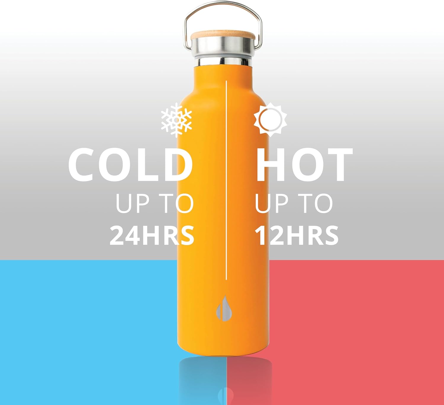 Elemental Classic Stainless Steel Water Bottle - 25oz Leak Proof Double Wall Insulated Water Bottle for Travel, Gym, Sports and Hydration - Thermos Water Bottles with Bamboo Lid - Citrus