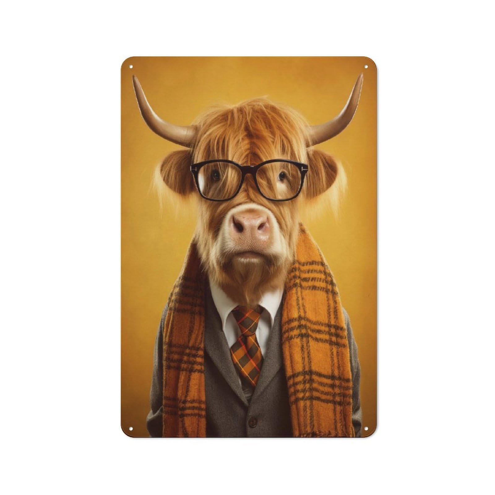 Junmoney Style-23 Country Style Kitchen Metal Sign 30X20cm Featuring Dressed Highland Cow, Diner Style Decor For Kitchen, Cafe, Pantry Or Dining Room