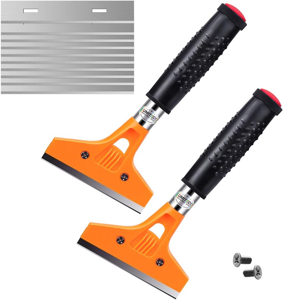 4" Razor Blade Tile Scraper Tool with Handle, Window Glass Wallpaper Remover, Sticker Glue Paint Floor Adhesive Removal Blade Scrapers, with 10 pcs Replacement Razor Blades-2 PCS
