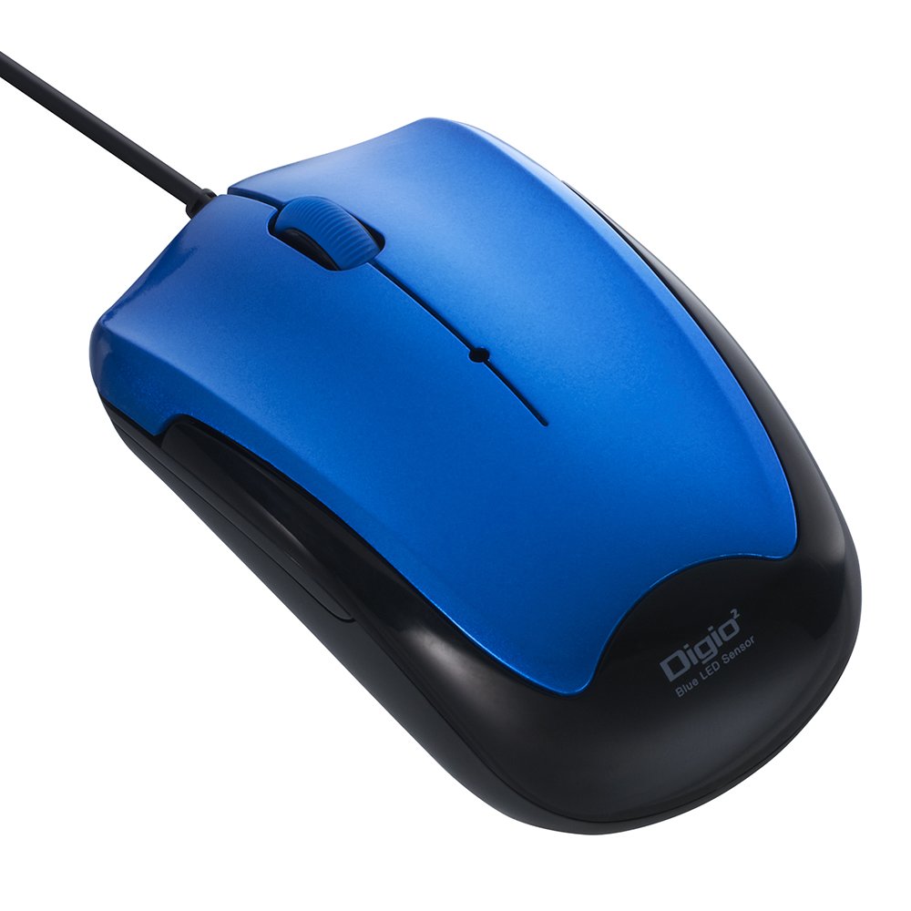 Amazon.co.jp: Digio2 有線 3ボタン Blue LED マウス 静音 ブルー