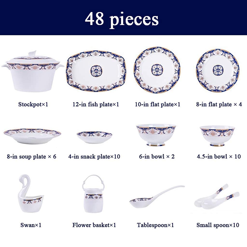 Stylowy 48-częściowy ceramiczny serwis stołowy, niebieski, luksusowy, Phnom Penh Bone China zastawa stołowa, zastawa stołowa na wesele, zestaw talerzy i misek