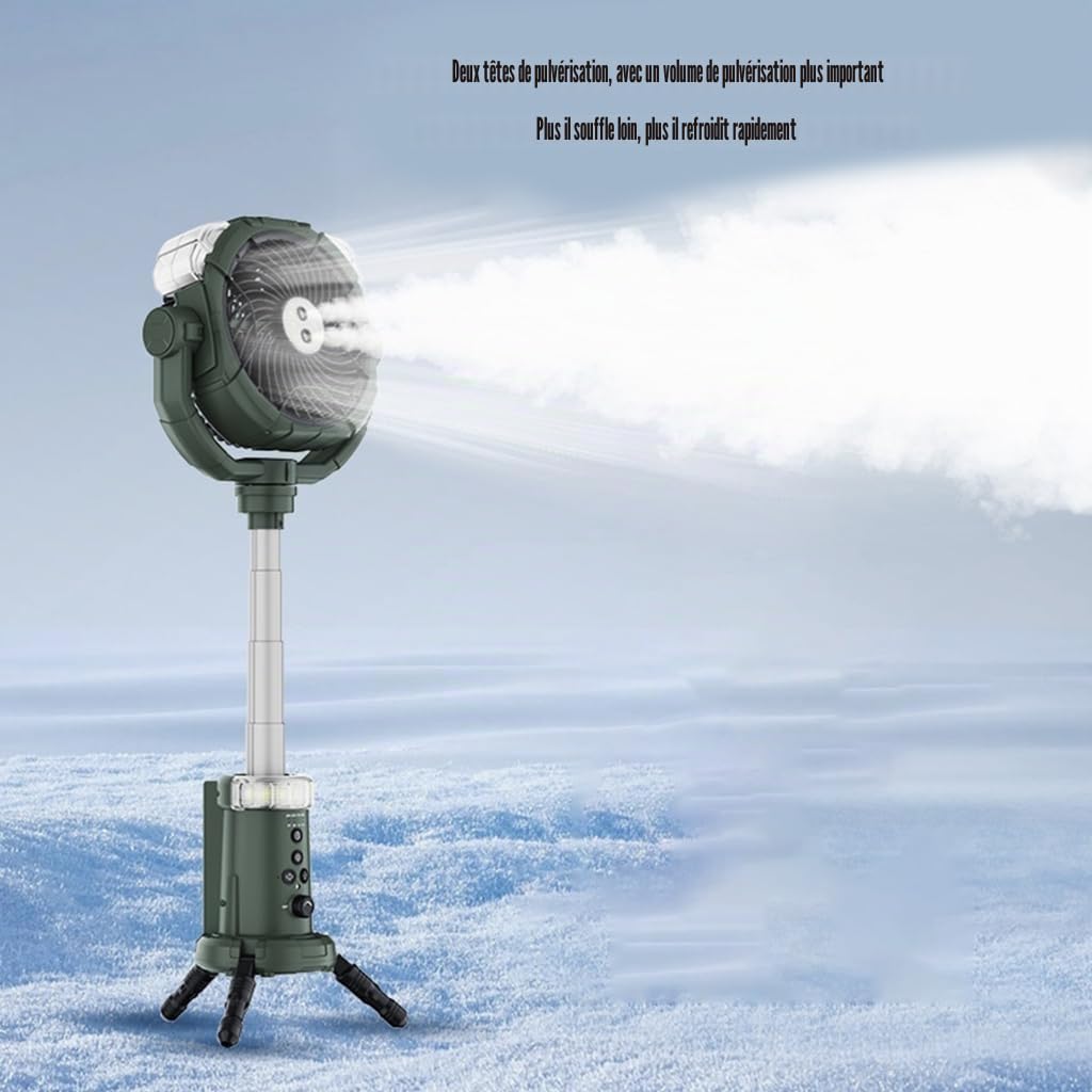 Ventilateur de sol portable à brume rechargeable à piles, hauteur réglable, oscillant, idéal pour le camping