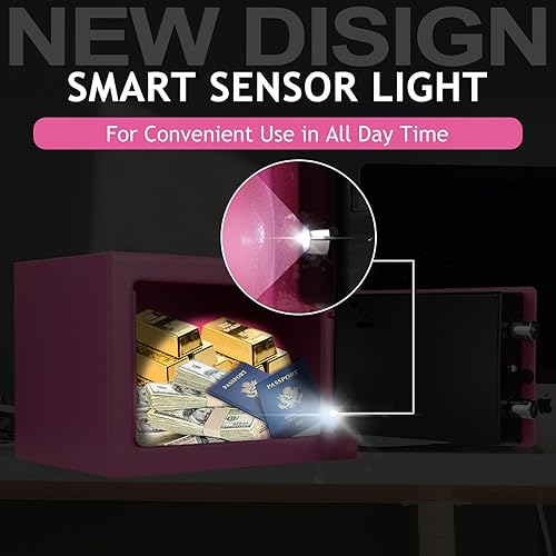 Miniatura 3 de Caja fuerte para el hogar (0.23 pies cúbicos) con bolsa ignífuga, personal para ahorrar dinero, mini seguridad con llave, seguridad digital con luz,