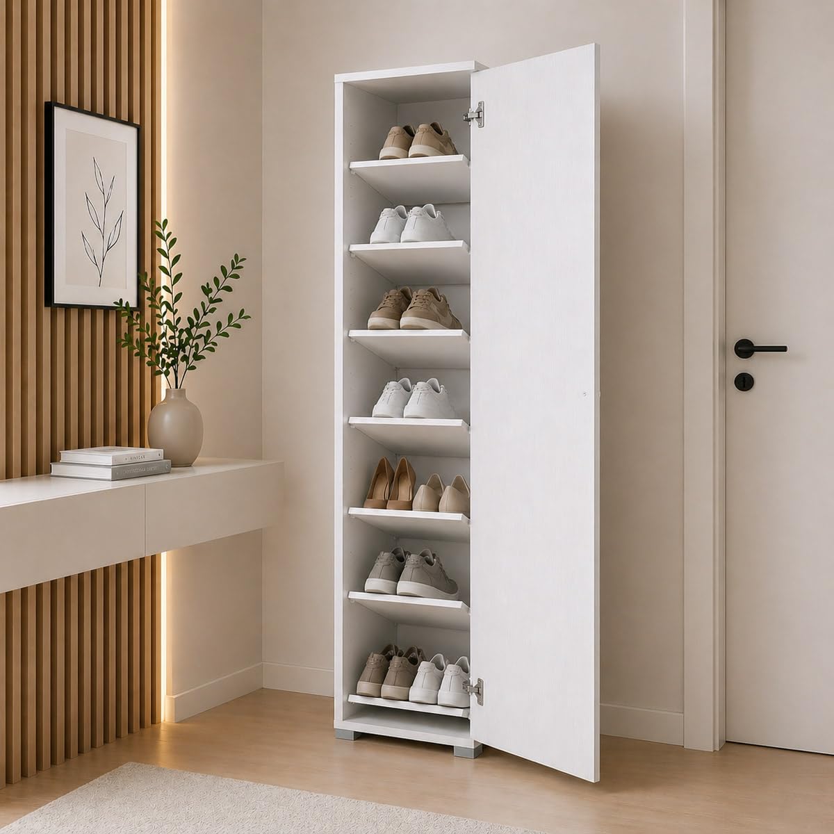 Yellowshop - Armadio Colonna Multiuso Salvaspazio con 7 Ripiani regolabili – Mobile Alto a 1 Anta per Cucina, Bagno, Ingresso o Lavanderia – Made in Italy diversi colori (Bianco)