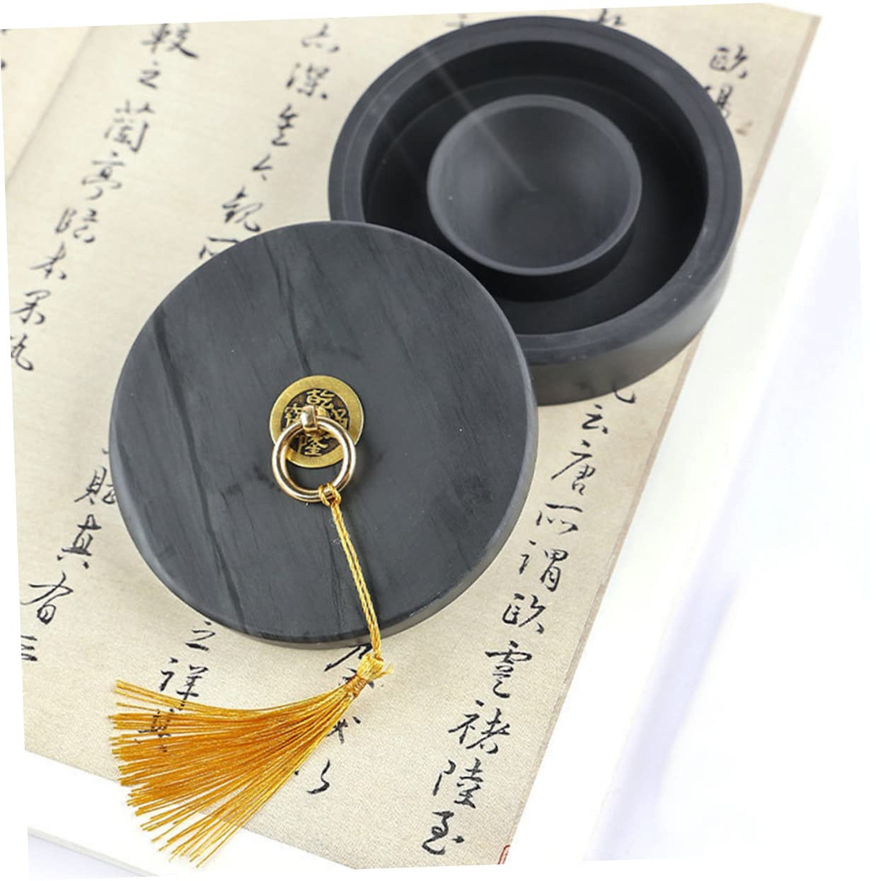 SEWACC Pierre à Encre Noire pour Calligraphie Couvercle, sans Bavure et Légère, Pierre Fine pour Préserver L'humidité de L'encre