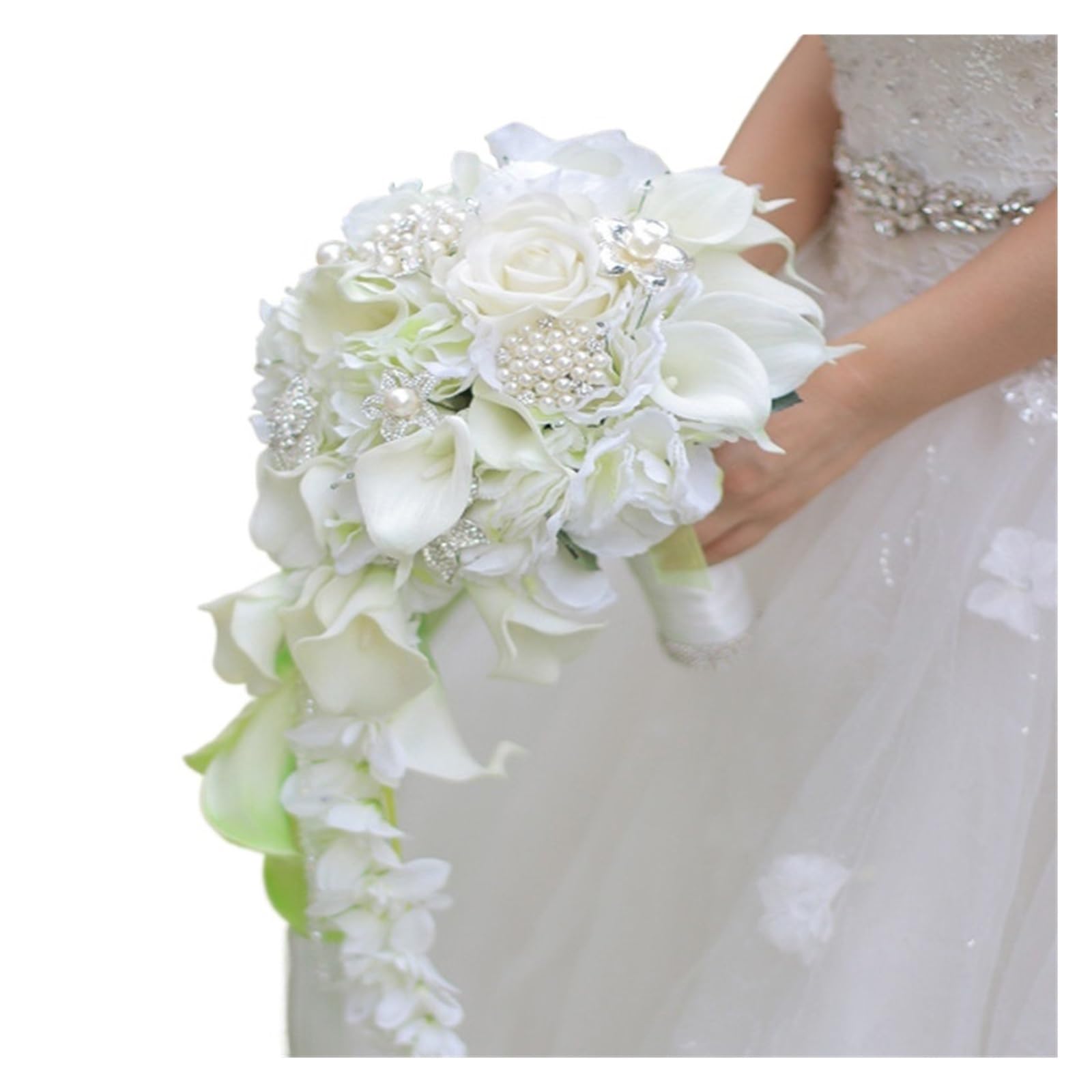 SHENJMAI Artificial Flower Bouquet Wedding Bride Holding Flower Drill Buckle Water Drop Waterfall Photo Bouquet Bridesmaid(Type 5)