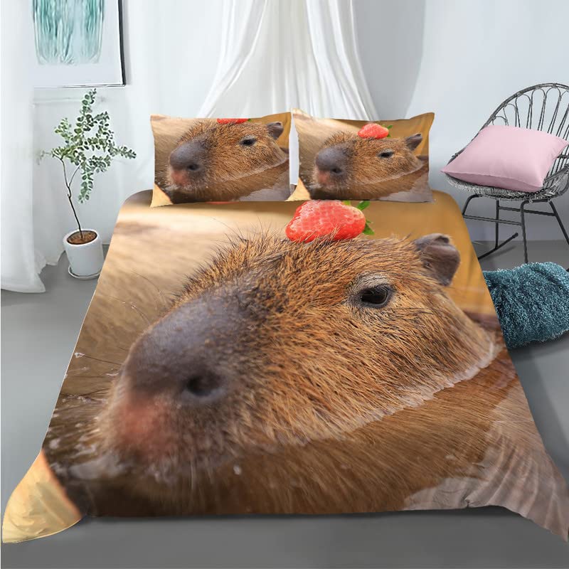 Housse de couette capybara 160x200 parure lit enfant microfibre