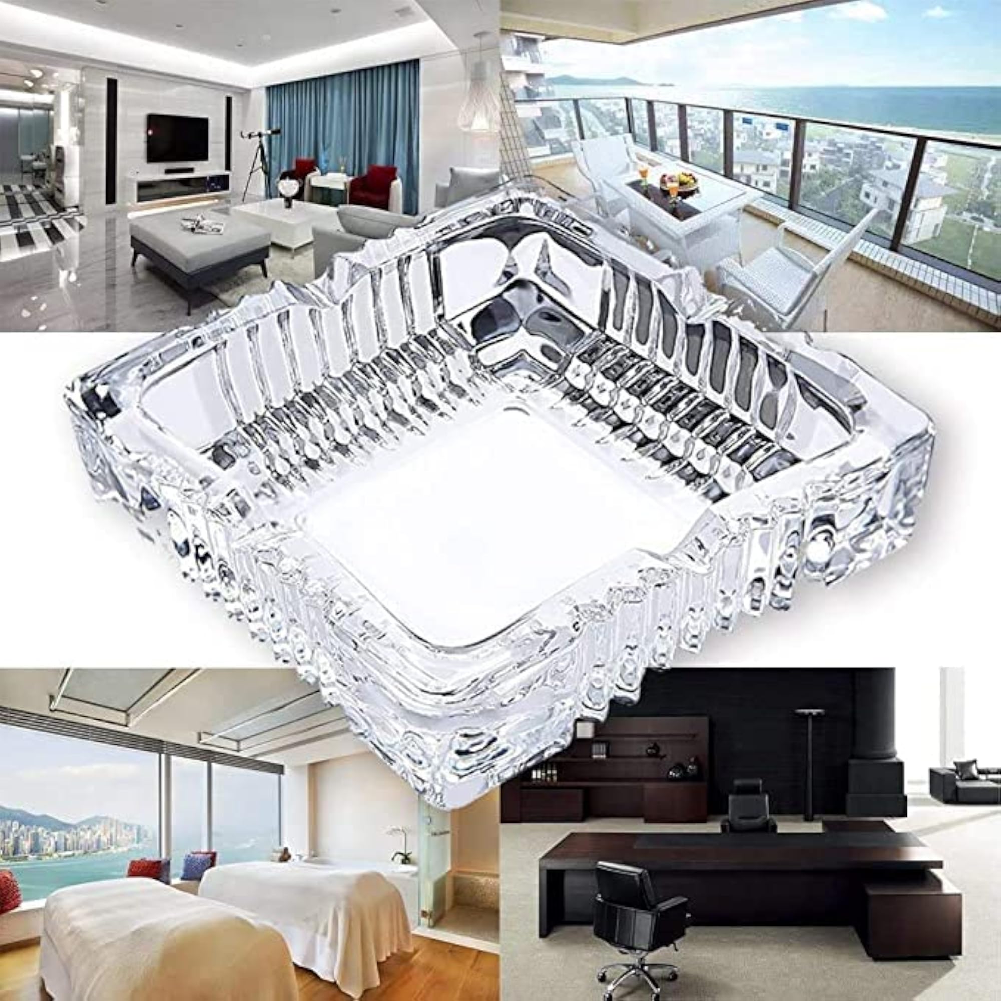 Crystal Glass Square Tabletop Ash Tray (9.5cm)