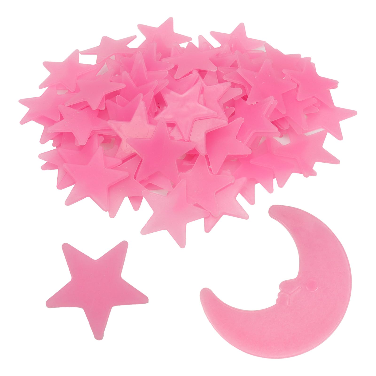 Dnyta 300 stelle adesive fluorescenti per soffitto, in plastica, decorazione da parete, per pareti, camera da letto, stanza (rosa)