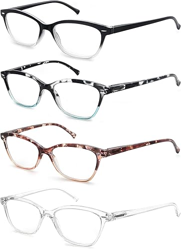 OLOMEE Gafas de lectura para mujer y damas+3.50 elegantes anteojos de aumento para mujer, paquete de 4 unidades, ligeros y cómodos