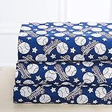 Elegant Home Blue White Red Baseball League Sports Design 4 Piece Printed Sheet Set with Pillowcases...