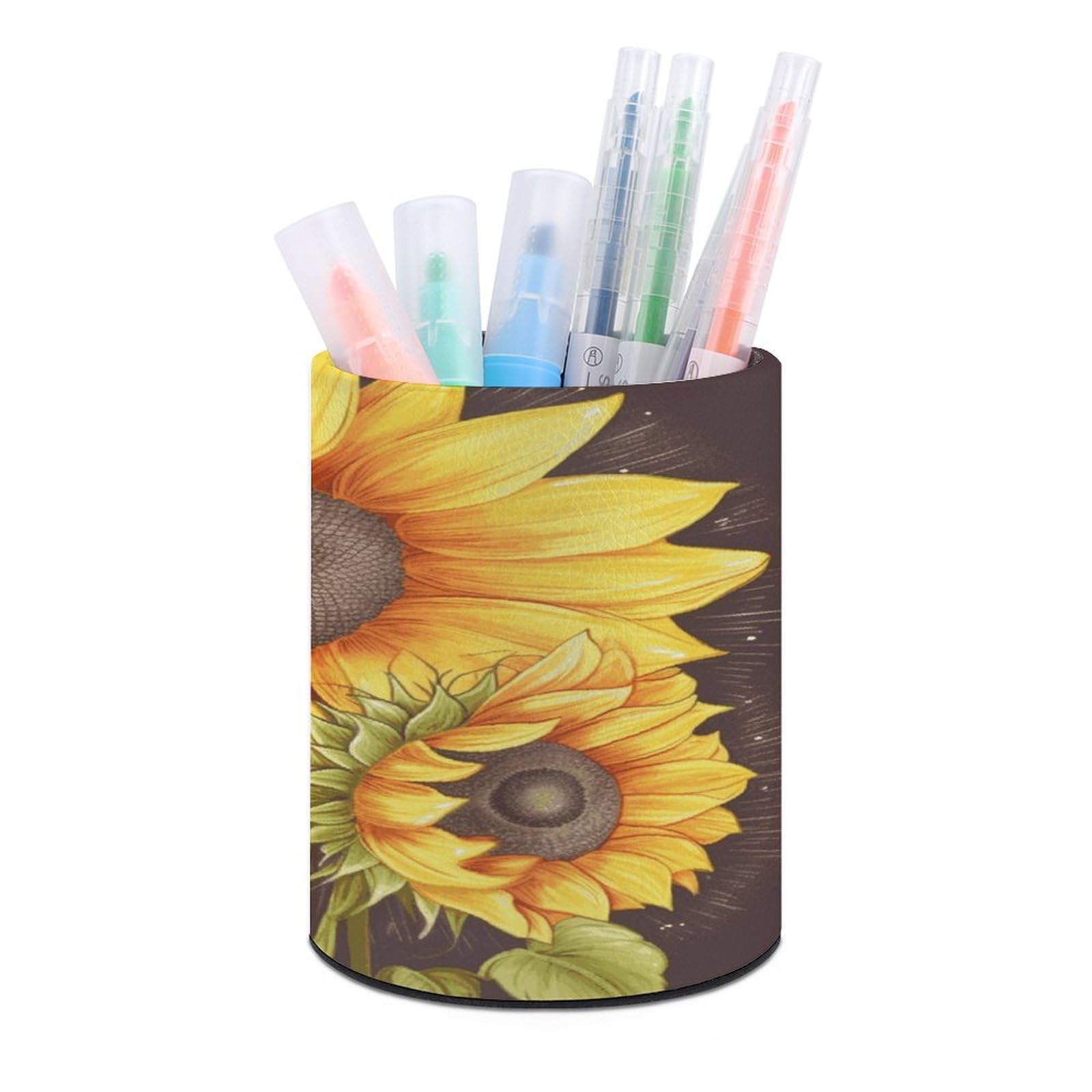 MUSM You Are My Sunshine Sunflower Pen Holder Large Capacity Pen Holder Modern PU Pencil Holders Durable Waterproof Pens Cup for Home Office Desktop Organizer