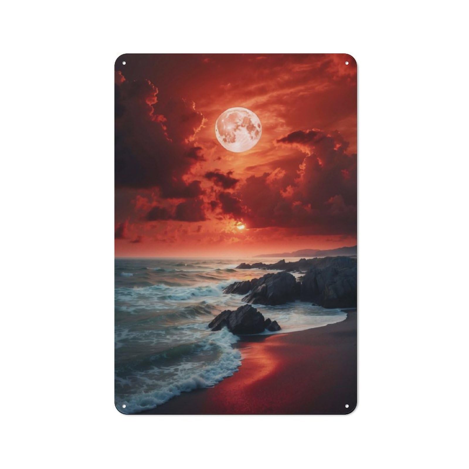 Junmoney Full Moon Over The Ocean Metal Sign 30X20cm With For Home Bar Wall, Rustic Decor, For Collectors Decorating Home Bars And Entertaining Spaces