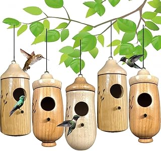 Wooden Hummingbird House, Sherem Wooden Hummingbird House, Dotmalls Wooden Hummingbird House, Wooden Hummingbird House, Wooden Hummingbird House-Gift for Nature Lovers(5pcs)