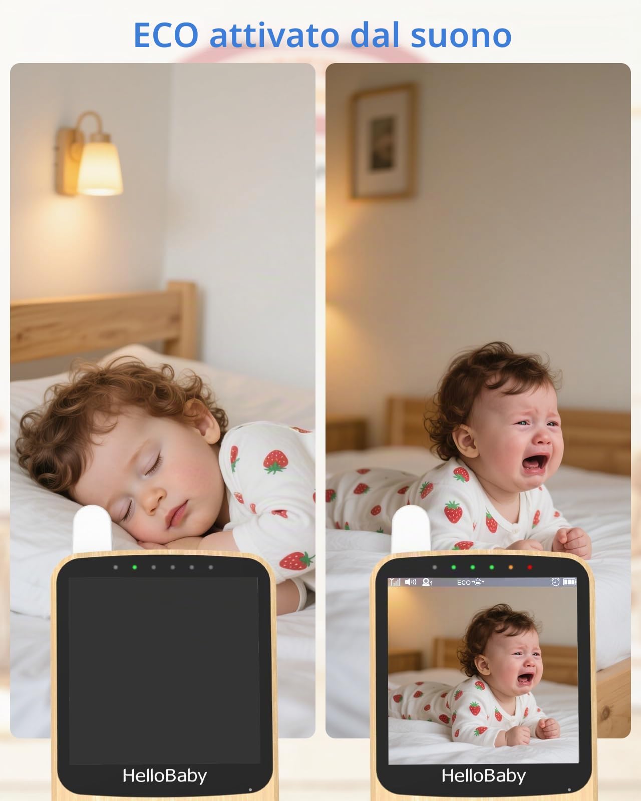 HelloBaby Babymonitor digitale con fotocamera senza WiFi, monitoraggio della temperatura e portata di 300 m, batteria da 26 ore, visione notturna a infrarossi, funzione vocale bidirezionale e modalità