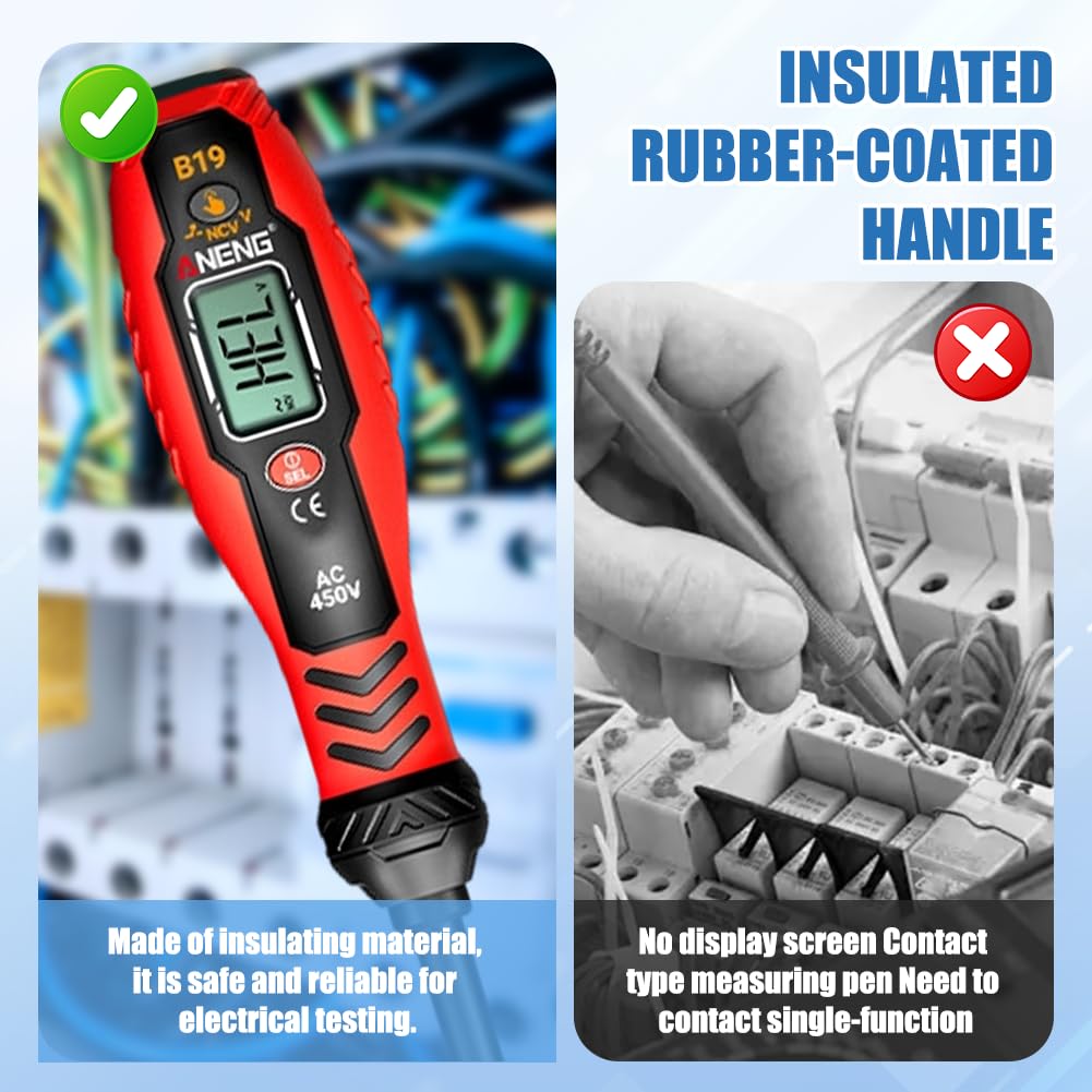 2 Stück Spannungsprüfer Mit Schraubendreher, Berührungsloser Spannungsdetektor, Stromprüfer mit LCD-Anzeige & Summeralarm & HaltepunktFinder, Phasenprüfer Dualbereich AC 11V/30V–1000V für Elektriker