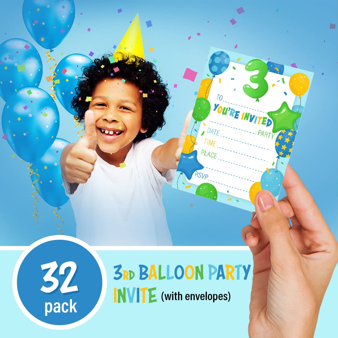 32 inviti per feste di compleanno per bambini con buste, confezione da 32 inviti a palloncino arancioni – progettati e stampati nel Regno Unito (arancione