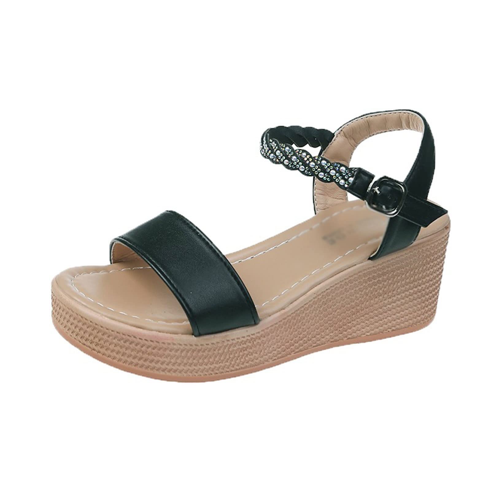 Sandały dla kobiet buty kobiety krystaliczna platforma muffinka Sandaly Sandaly Miękki skórzany pasek klamry swobodny buty otwarte kliny óp Sandały 4.5 UK