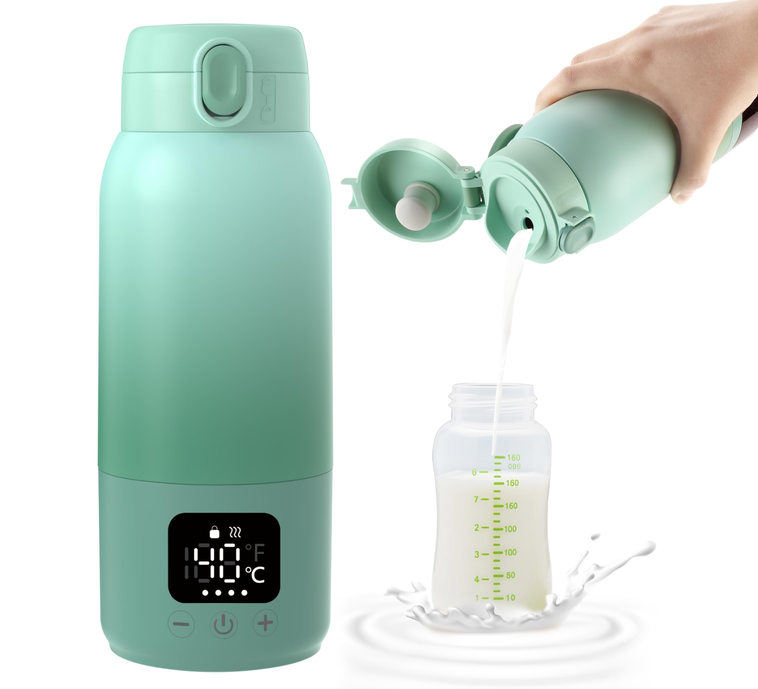 Chauffe Biberon Nomade Sans Fil, Chauffer Rapidement le Lait Maternel et Eau, Batterie Longue Durée, Grande Capacité de 500ml, Chauffe Biberon Portable pour la Maison/Camping/Voyages/Voiture