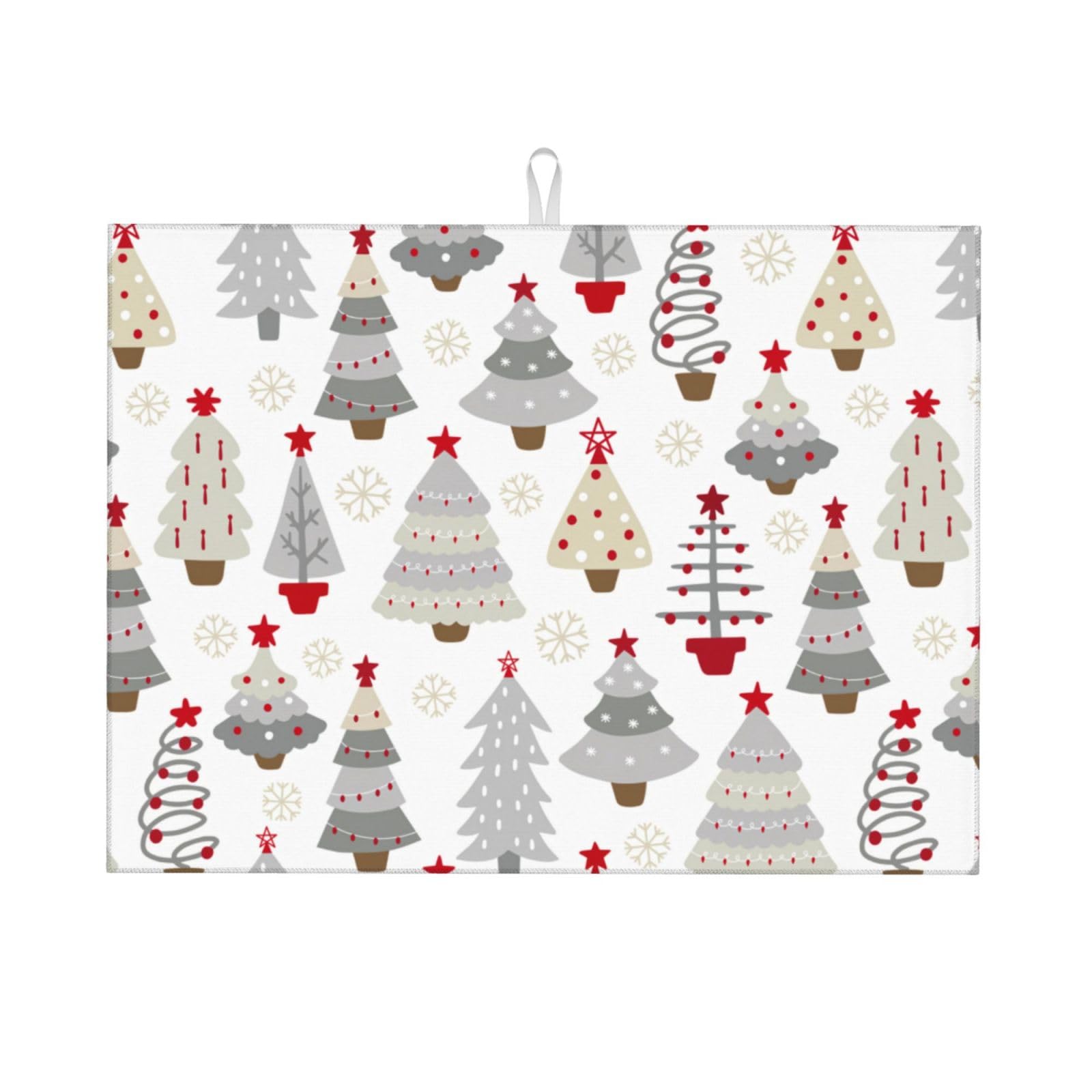 Absorbent Dish Drying Mat For Kitchen Counter, Christmas Tree Microfiber Dish Drying Pad 18x24 Inch, Kitchen Gadgets For Easy Clean Multi-Use