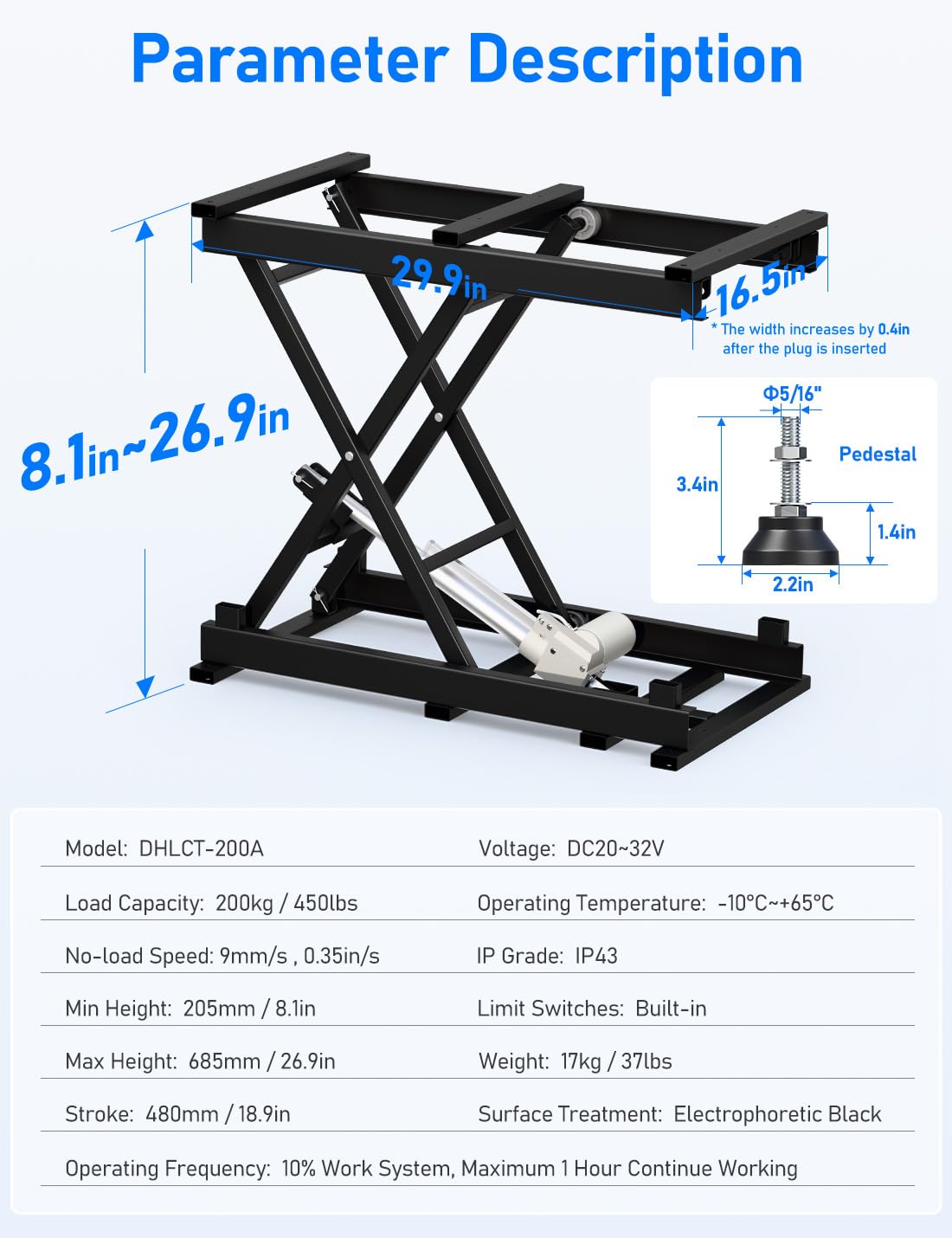 DIHOOL Electric Scissor Lift Table, 440Lbs Capacity, 8.07