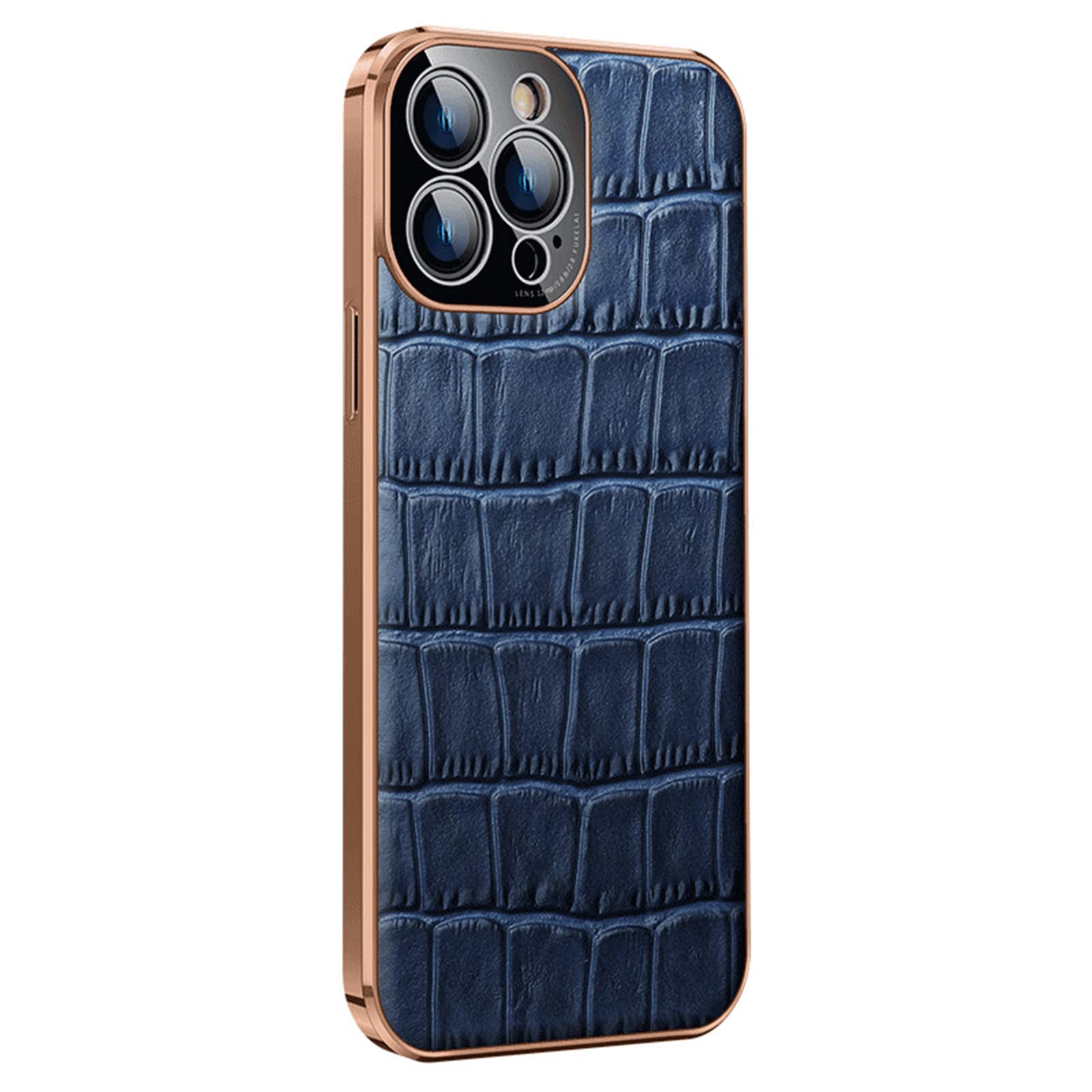 Funda para iPhone 13 Pro Max/13 Pro/13/13 Mini, Clásico Cocodrilo Patrón Ultra Fino Carcasa de Cuero Genuino con Protector de la Cámara,Azul,13 6.1"
