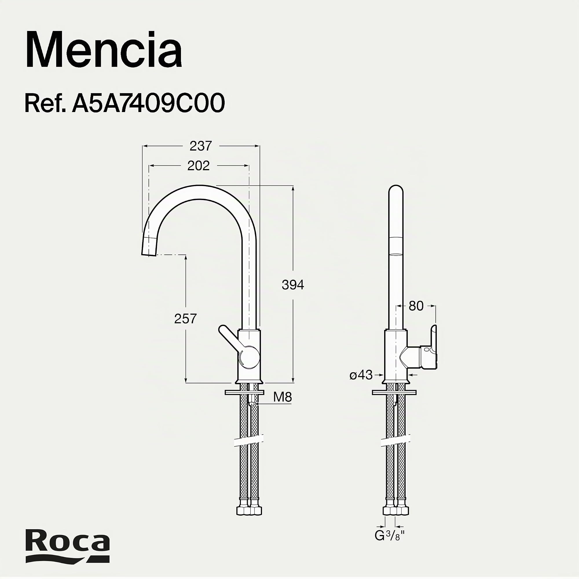 Roca,Mencia,Grifería monomando para cocina con caño giratorio, Cold Start. Cromado,A5A7409C00