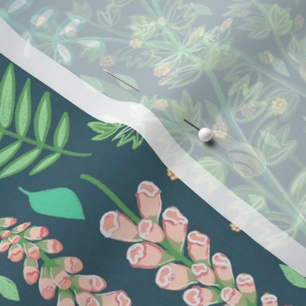 Spoonflower Fabric - Emerald Forest Turquoise Fern Leaf Beetle Woodland Printed on Chiffon Fabric by The Yard - Sewing Fashion Apparel Dresses Home Decor