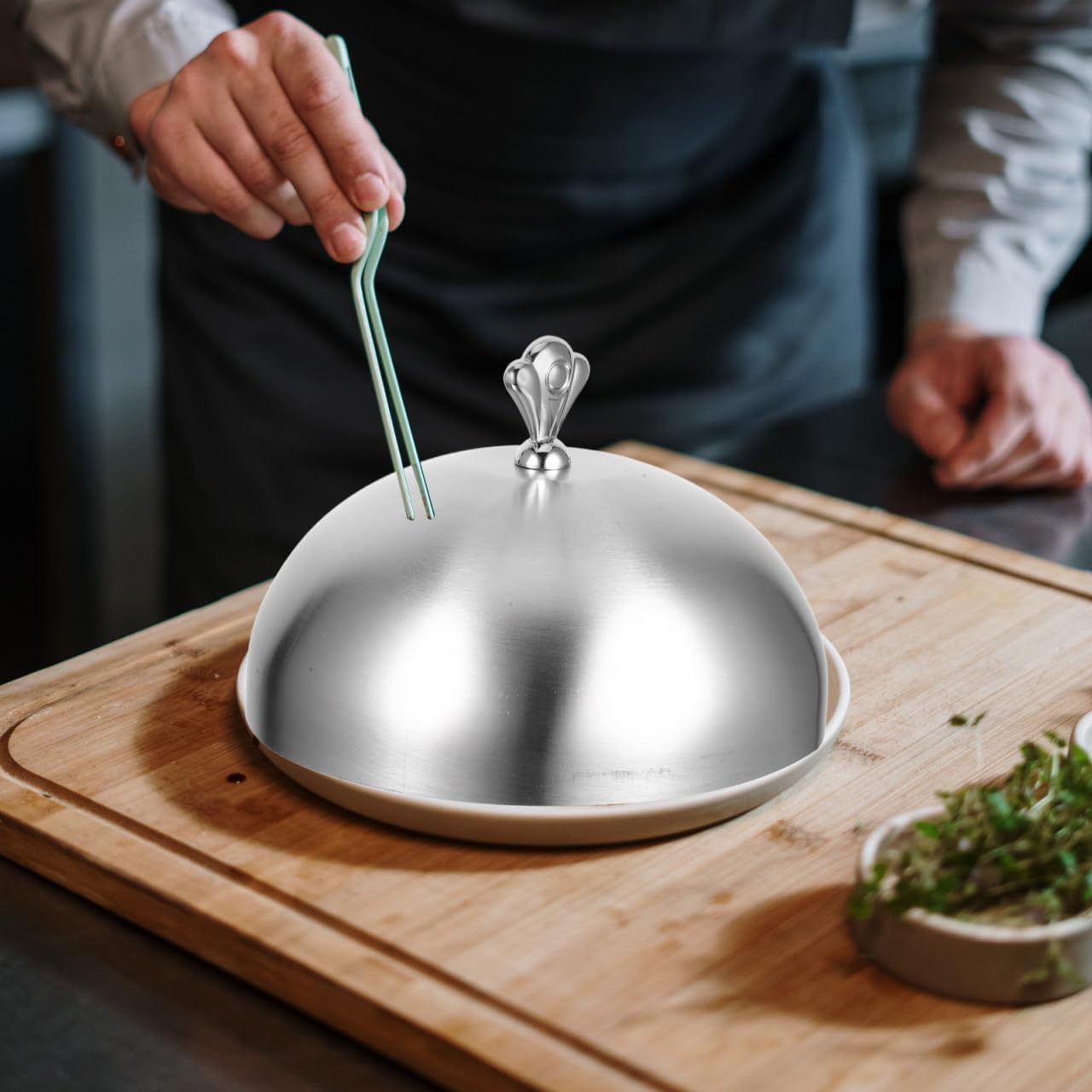 UPKOCH Melting Dome Plate Serving Covers Stainless Steel Basting cheese dome plate covers for dinner plates plate covers to keep food warm Cover Cheese Melting Otoshibuta Plate Serving Covers