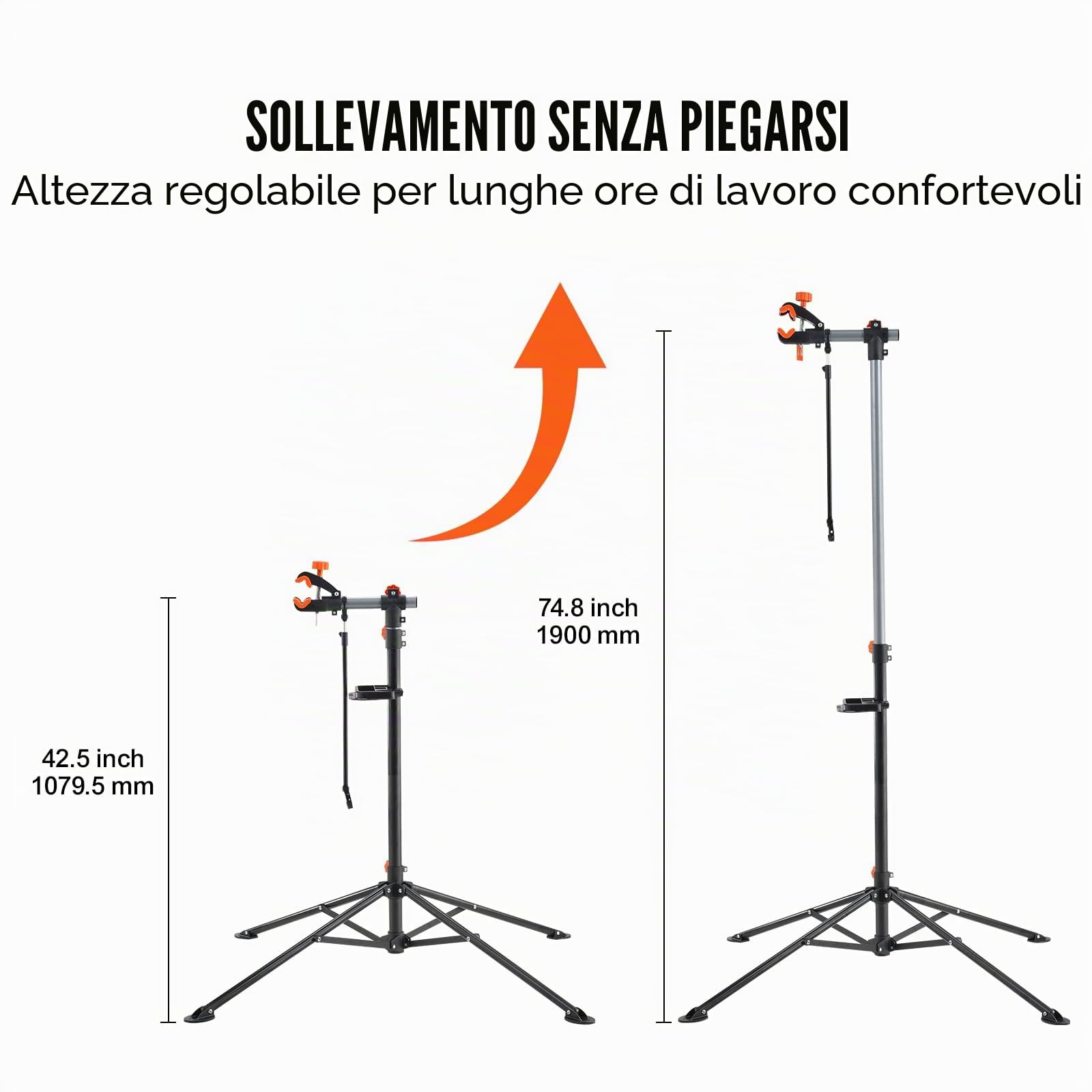 VEVOR Cavalletto di riparazione per biciclette, supporto di montaggio, 36,3 kg, 1079,5 – 1900 mm, altezza regolabile, quattro gambe