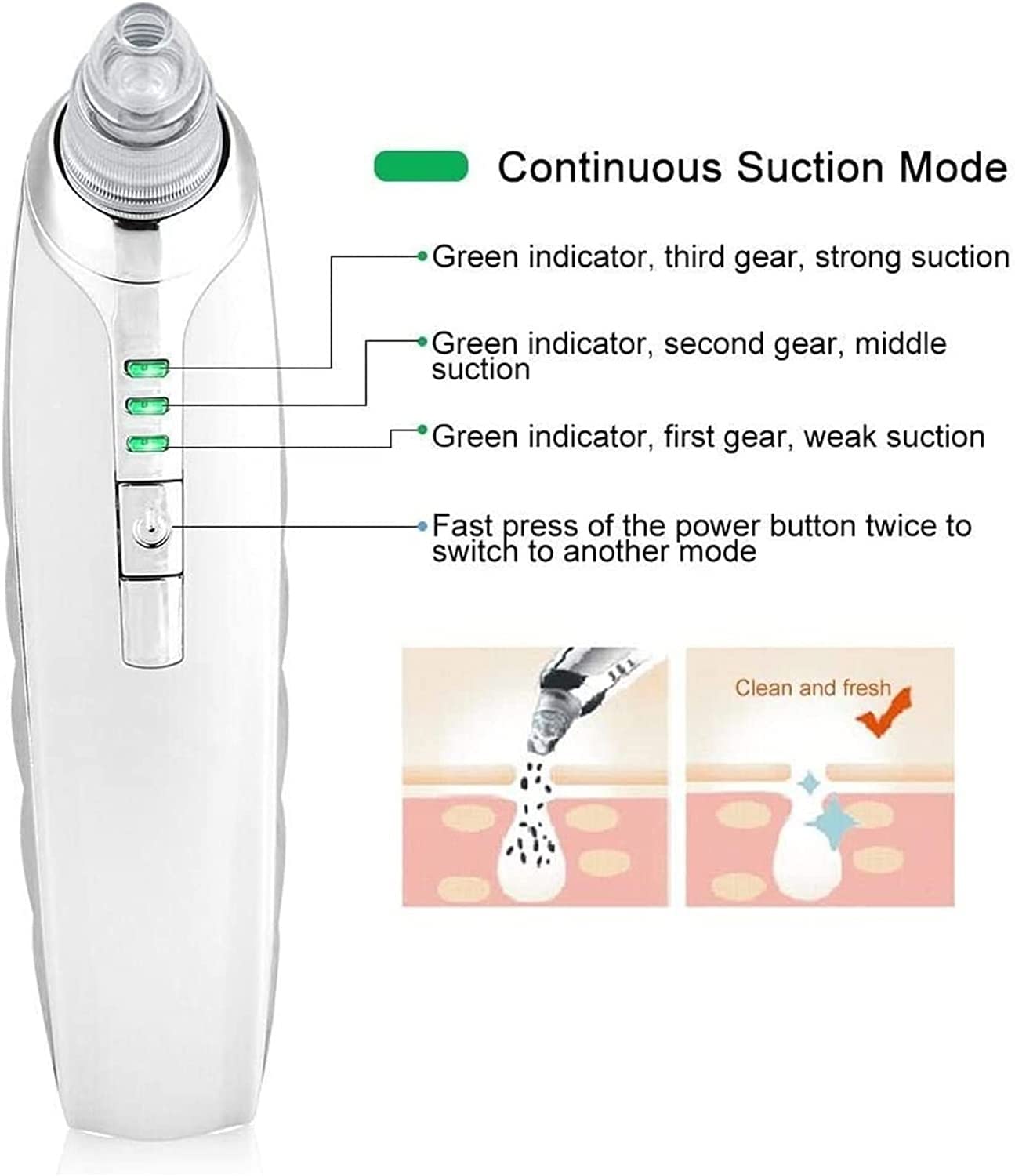 Detergente for la rimozione di Punti Neri, 3 Ventose Regolabili con Potenza di aspirazione for Punti Neri con 6 sonde di aspirazione, Strumento Ricaricabile for la rimozione dei Punti Neri