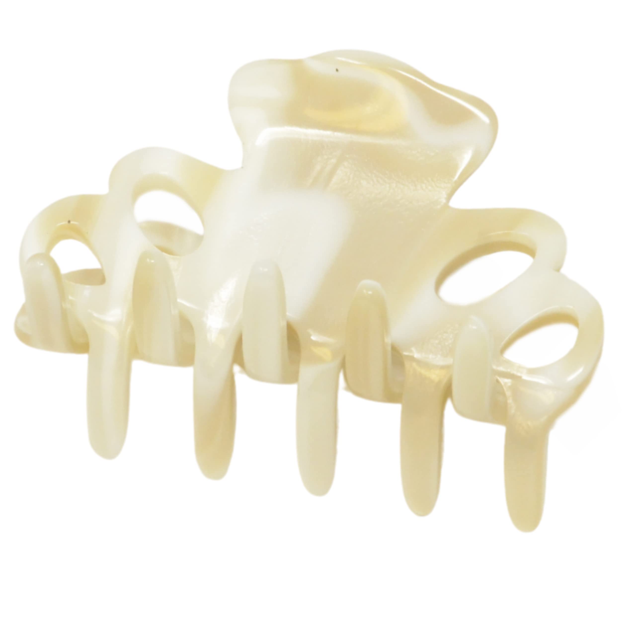 French Amie Orchids Cream Ivory Small 2" Handmade Cellulose Acetate Flexible Claw Clip Jaw No Slip Grip Covered Spring Hair Clips Claw Clamp Clutcher for Women and Girls, Made in France (Ivory)
